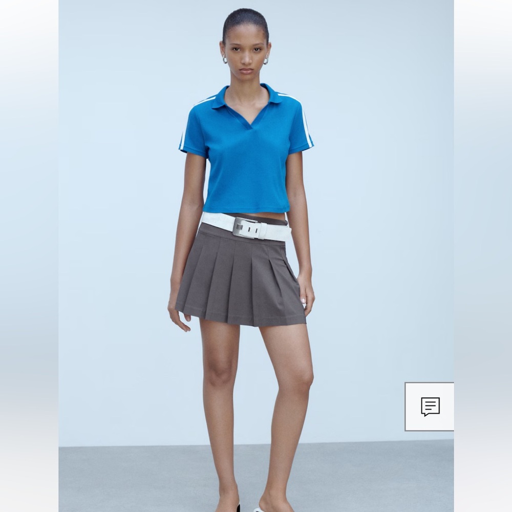 Mango Royal Blue Polo crop Top with White Sleeve Stripes